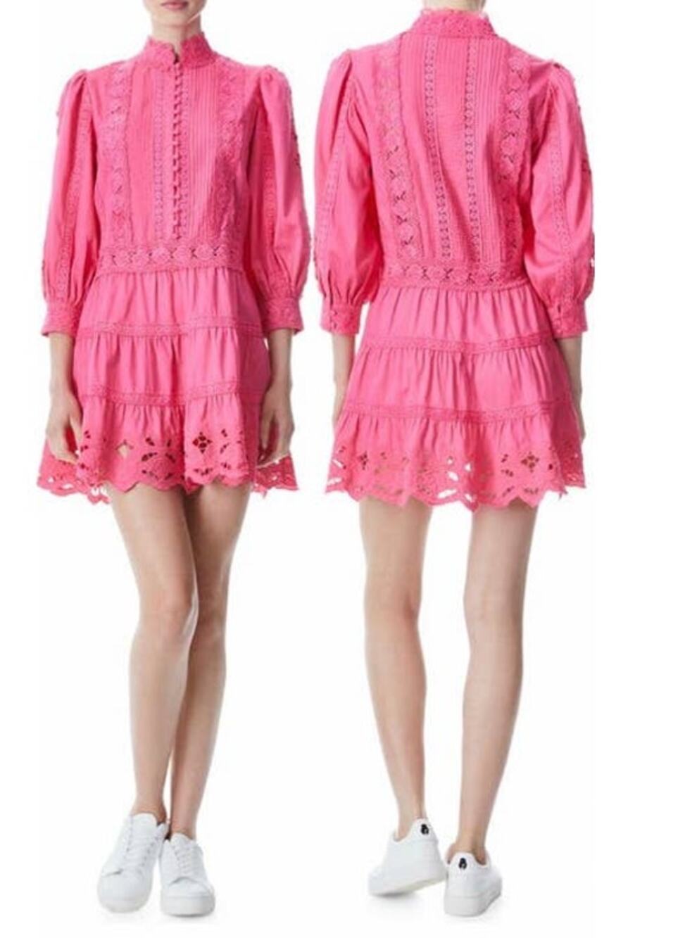 ALICE + OLIVIA PINK CLARK LACE LONG SLEEVE DRESS SIZE 8 100% COTTON